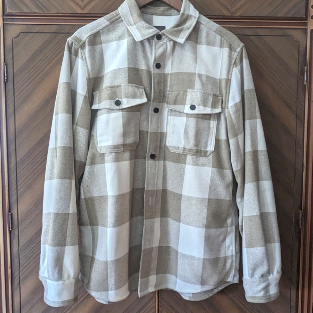 H&M Beige Plaid Shirt Jacket Medium